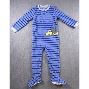 Carter's One Piece Footed Pajamas Blue Stripe Embroidered Dump Truck Boys 4T NWT